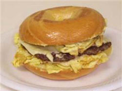 Pictured here is one of Courthouse Deli's delicious sausage egg and cheese bagel sandwich